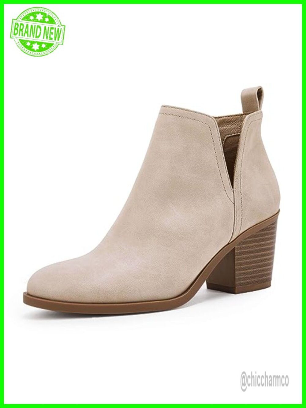 Women's Faux Leather Cut Out Ankle Booties Chunky Stacked Heel Slip On